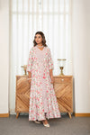 Primrose – Pink Floral Hand Printed Cotton Long Dress with Jacket Set