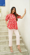 Red floral cotton co-ord set -old