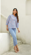 Skye – Powder Blue Ajrakh-Inspired Hand Printed Cotton Co-Ord Set for Women