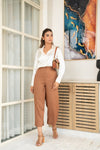 Juliet – Ivory Satin Shirt with Tan Cotton Modal Formal Pants
