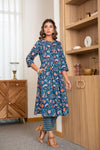 Royal blue cotton kurta set -old