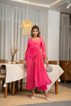 Valentina – Fuchsia Pink French Crepe Draped Flare Top with Pants Set