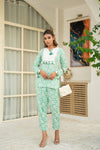 Emerald embroided cotton cord set -old