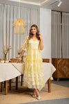 Aurora – Lemon Yellow Embroidered Net Two-Tier Midi Dress