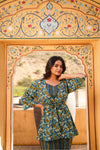 Mira – Indigo Floral Hand Printed Cotton 3-Piece Co-Ord Set with Belt