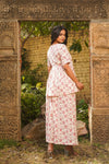 Evie – Ivory & Pink Floral Hand Printed Cotton Top with Palazzo Co-Ord Set