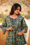 Mira – Indigo Floral Hand Printed Cotton 3-Piece Co-Ord Set with Belt