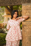 Evie – Ivory & Pink Floral Hand Printed Cotton Top with Palazzo Co-Ord Set