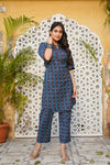 Naomi – Indigo Hand Printed Cotton Wrap Top and Pants Co-Ord Set