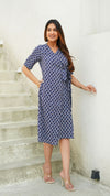 Iris – Indigo Floral Hand Printed Cotton Kantha Wrap Midi Dress
