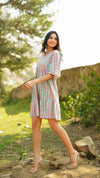 Poppy – Mint Green Floral Hand Printed Cotton Short Tiered Dress with Tassel Sleeves