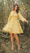 Yellow off white cotton midi dress -old