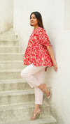 Cherie – Red Floral Hand Printed Cotton Tassel Top with Blush Pink Pants