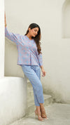 Skye – Powder Blue Ajrakh-Inspired Hand Printed Cotton Co-Ord Set for Women