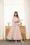 Primrose – Pink Floral Hand Printed Cotton Long Dress with Jacket Set