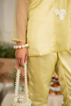 Eva – Lime Embroidered Organza Blazer and Pants Set with Belt