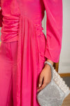 Valentina – Fuchsia Pink French Crepe Draped Flare Top with Pants Set