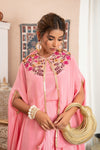 Isabella – Pink Embroidered French Crepe 3-Piece Shrug, Slip and Skirt Set