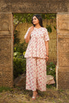 Evie – Ivory & Pink Floral Hand Printed Cotton Top with Palazzo Co-Ord Set