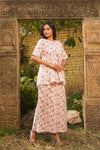 Evie – Ivory & Pink Floral Hand Printed Cotton Top with Palazzo Co-Ord Set