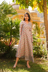 Willow – Grey Floral Hand Printed Cotton Wrap Dress with Knot Tie