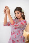 Audrey – Lilac Floral Printed Organza Top with Cotton Satin Tapered Pants