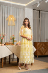 Aurora – Lemon Yellow Embroidered Net Two-Tier Midi Dress