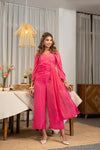 Valentina – Fuchsia Pink French Crepe Draped Flare Top with Pants Set