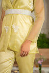 Eva – Lime Embroidered Organza Blazer and Pants Set with Belt