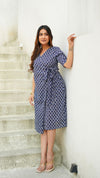 Iris – Indigo Floral Hand Printed Cotton Kantha Wrap Midi Dress