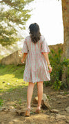 Poppy – Mint Green Floral Hand Printed Cotton Short Tiered Dress with Tassel Sleeves