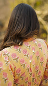 Honey – Yellow Floral Hand Printed Cotton Long Dress with Ruffle Hem
