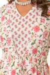 Primrose – Pink Floral Hand Printed Cotton Long Dress with Jacket Set