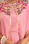 Isabella – Pink Embroidered French Crepe 3-Piece Shrug, Slip and Skirt Set