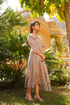Willow – Grey Floral Hand Printed Cotton Wrap Dress with Knot Tie
