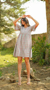 Poppy – Mint Green Floral Hand Printed Cotton Short Tiered Dress with Tassel Sleeves