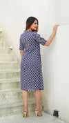 Iris – Indigo Floral Hand Printed Cotton Kantha Wrap Midi Dress