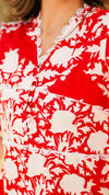 Scarlett – Red Floral Printed Cotton Bodycon Midi Dress with Lace Trim