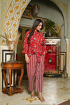 Ruby – Red Floral Hand Printed Cotton Co-Ord Set with Tie Waist