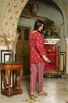 Ruby – Red Floral Hand Printed Cotton Co-Ord Set with Tie Waist