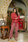 Ruby – Red Floral Hand Printed Cotton Co-Ord Set with Tie Waist