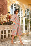 Rosie – Pink Floral Hand Printed Cotton Short Dress with Tassel Side Ties