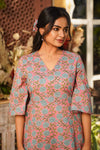 Rosie – Pink Floral Hand Printed Cotton Short Dress with Tassel Side Ties