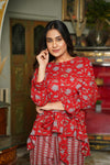 Ruby – Red Floral Hand Printed Cotton Co-Ord Set with Tie Waist