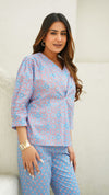 Skye – Powder Blue Ajrakh-Inspired Hand Printed Cotton Co-Ord Set for Women