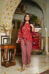 Ruby – Red Floral Hand Printed Cotton Co-Ord Set with Tie Waist