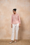 Elise Dusty Pink Schiffli Shirt with Off-White Poplin Pants