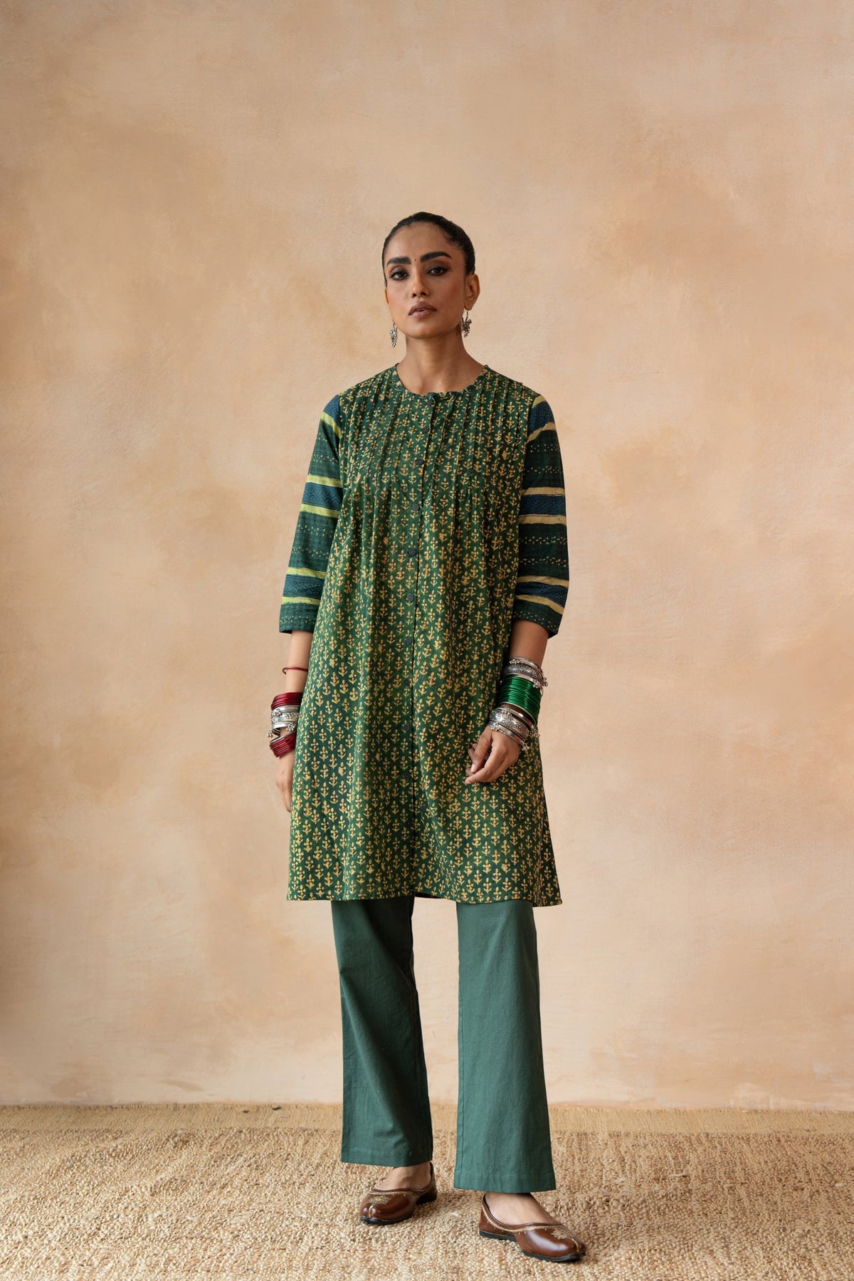 Haritika – Forest Green Hand Block Printed Kurta Set with Flared Pants