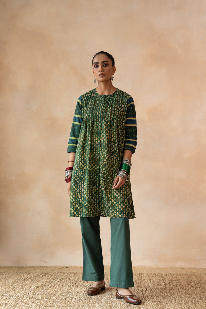 Haritika – Forest Green Bagru Hand Block Printed Kurta Set with Flared Pants