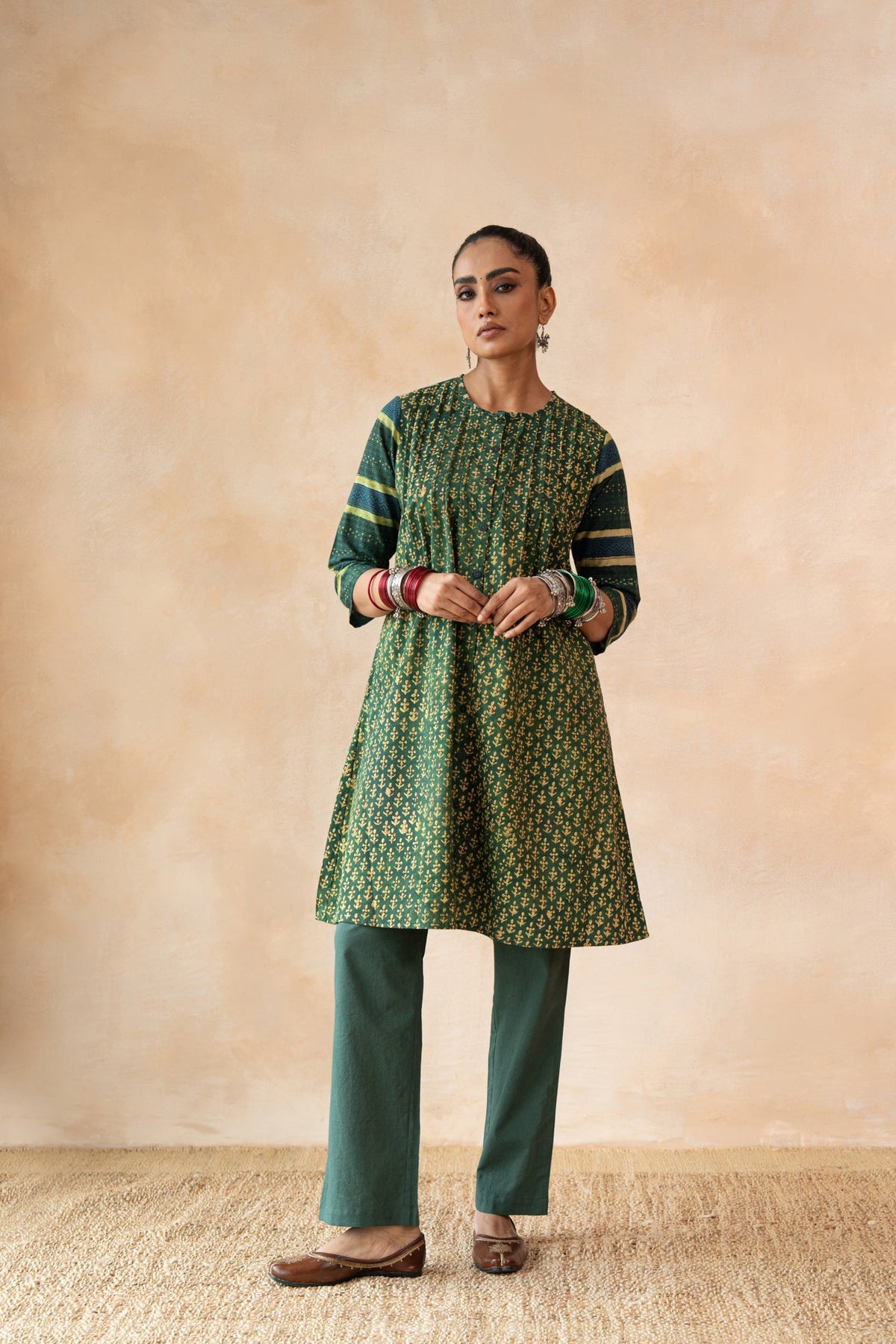 Haritika – Forest Green Hand Block Printed Kurta Set with Flared Pants